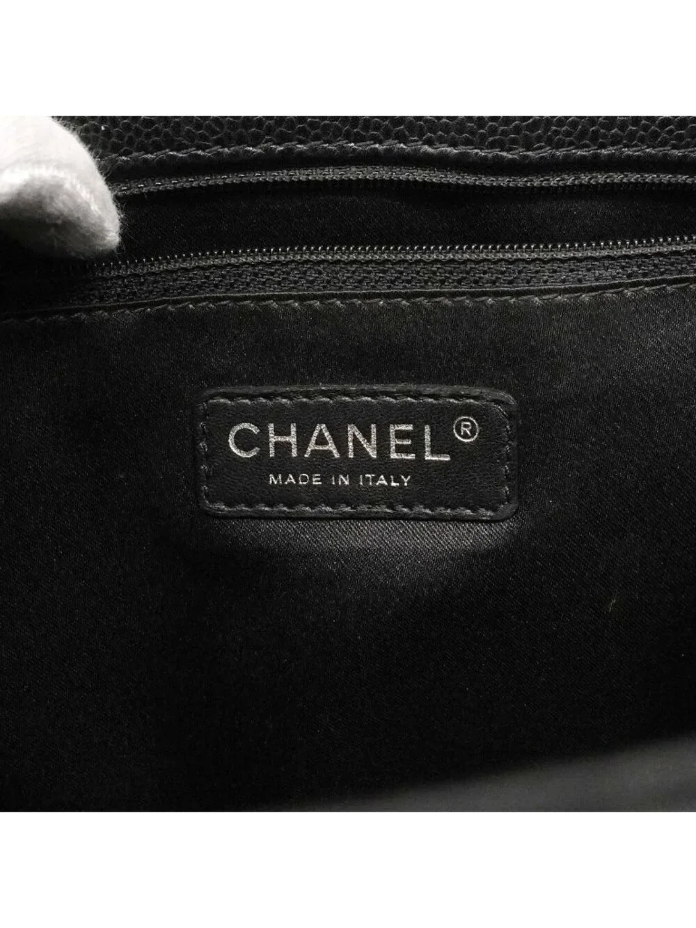 Chanel Chain Tote Quilted Caviar Leather Black Silver